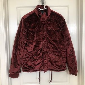 Forever 21 Men Burgundy/Maroon Velvet Bomber Jacket